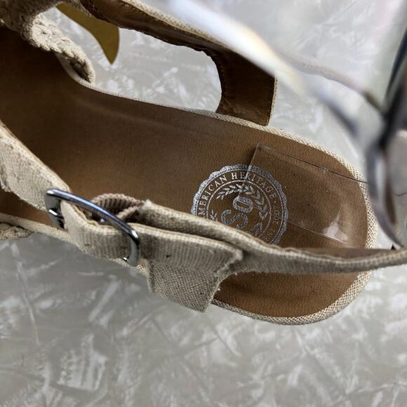 SO Natural Cream Tan Perch Basket Woven Cork Wedge Strappy Heel Sandal Shoes - Picture 4 of 11